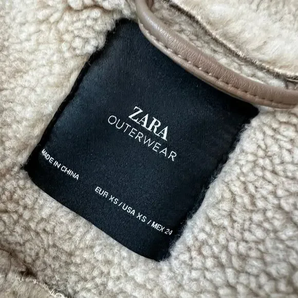Zara Neutral Moto Jacket size XS Shearling - Picture 11 of 12